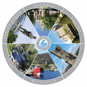Pack with 1 round table mat + 1 matching coaster with  Villages of East Sutherland