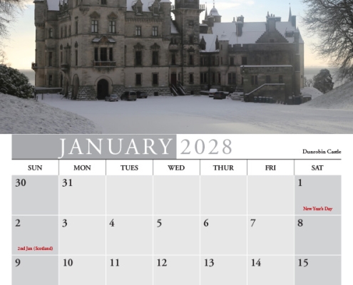 2028 Calendar Dunrobin Castle Dunrobin Castle